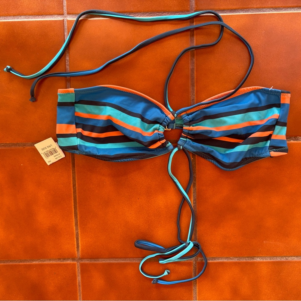 PacSun Striped Bandeau Swim Top in Blue, Teal and Orange